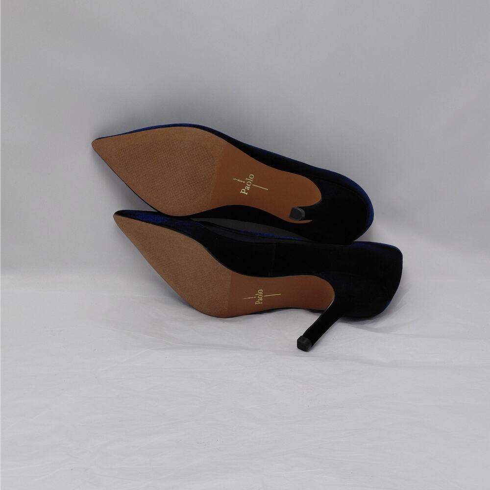 Linea Paolo Pumps Sz 7.5 Navy Velvet Pointed Toe Chic Dress Heels Wedding Party - Picture 10 of 12